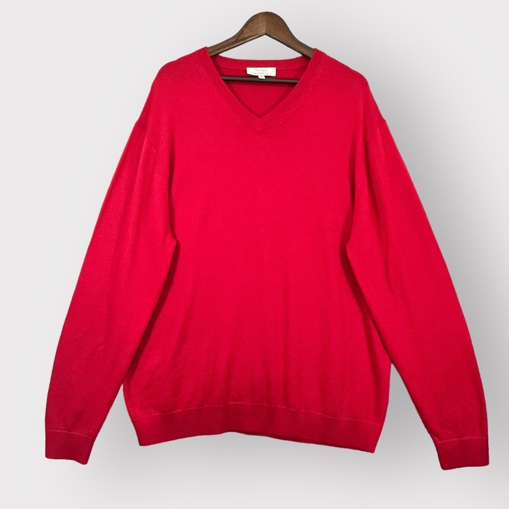 Turnbury V-Neck Sweater Women XL Red Merino Wool Pullover Long Sleeve